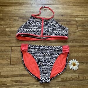 Wonder Nation Girls'‎ Halter Top Swimsuit Set Aztec Print Coral Trim XL
